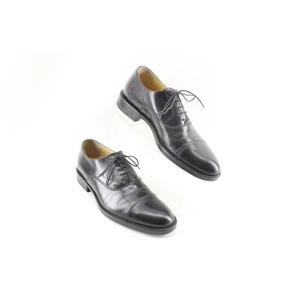 Johnson Murphy Signature Series Mens 8M Black Leather Lace up Dress Shoe Cap Toe